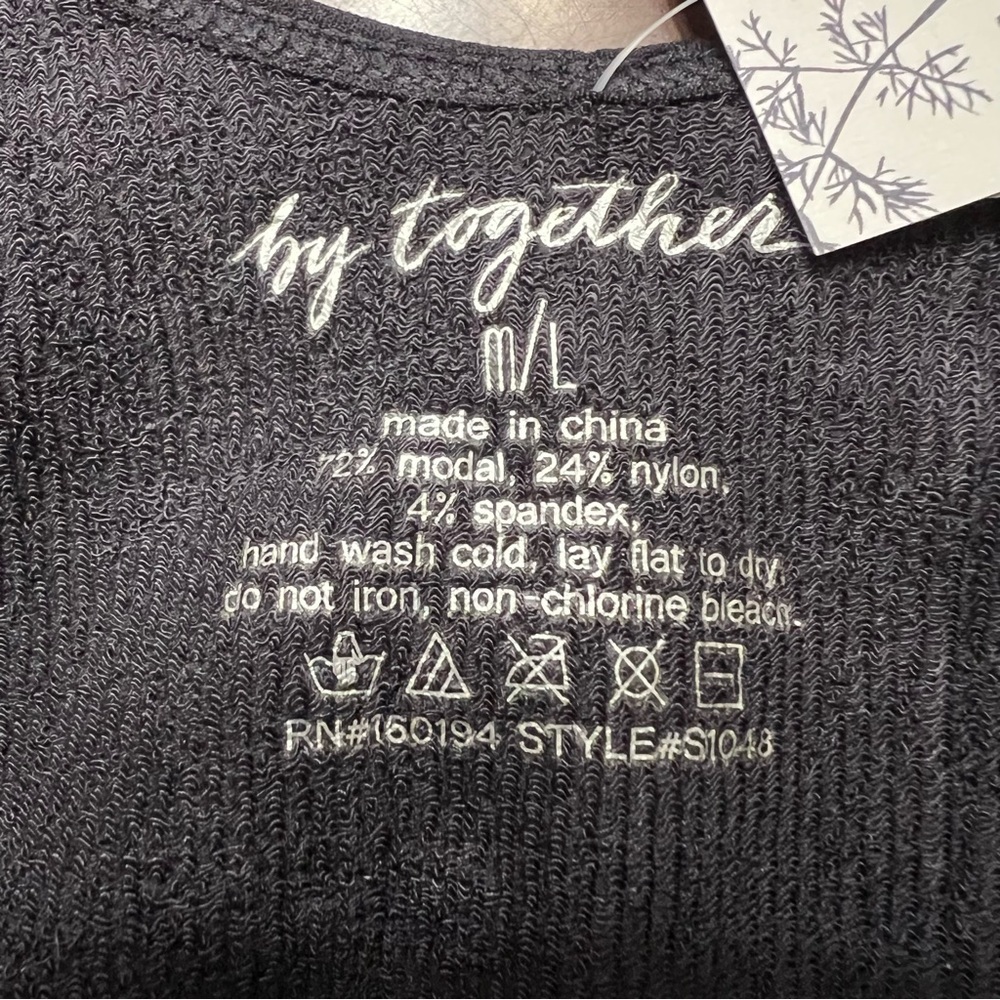 Finely Ribbed Plunge V Neck U back Brami Crop Top in Black By Together - Picture 4 of 5